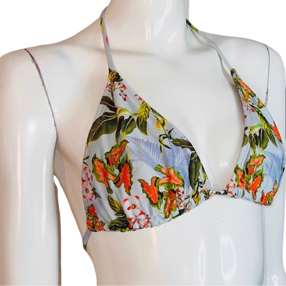 🤑 5/$25 Bronze Brazil Tropical Print Halter Blue & Green Bikini Swimsuit Top